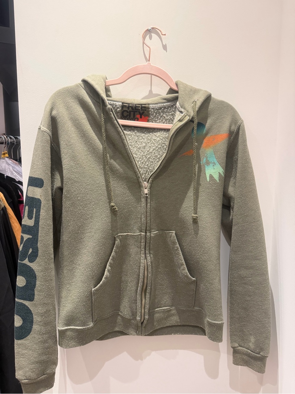 VINTAGE freecity Olive Green Zip-Up Hoodie Jacket